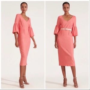 NWT Veronica Beard Amalita Tea Length Pencil Dress in Melon